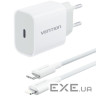 Зарядний пристрій 1xUSB-C 20W + USB-C to Lightning cable М-М White Vention (G17W0-EU)