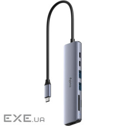 Хаб USB 3.0 Type-C -> 2xUSB-A, 2xUSB-C, 1xHDMI 4K@60Hz SD-card, TF-card, алюмінієвий корпус, (UH407)