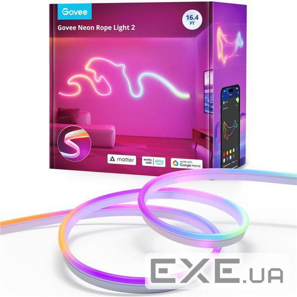 Стрічка світлодіодна розумна Govee H61D3 Neon Rope Light 2, 5м, RGBIC, WI-FI/Bluetooth, б (H61D5301) (H61D5301)
