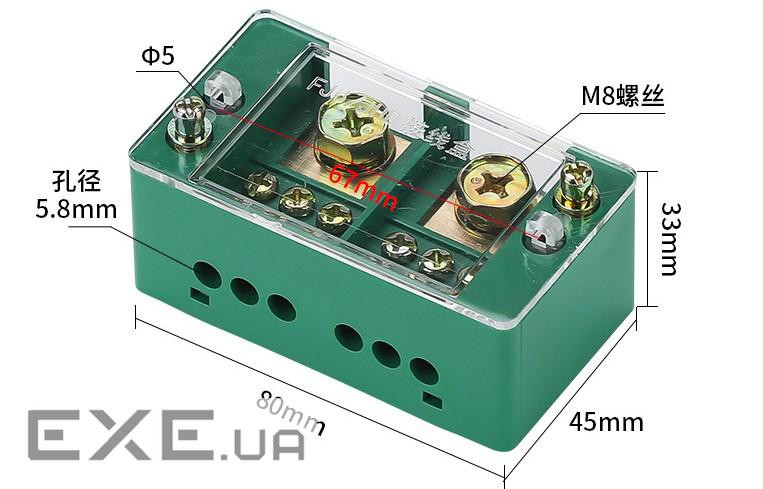 Паралельний розгалужувач-спліттер проводів FJ6 / JHD-2-6, 1фаза-2вхід М8, 6 виходу(латунь)1,5-35х1,5 1,5