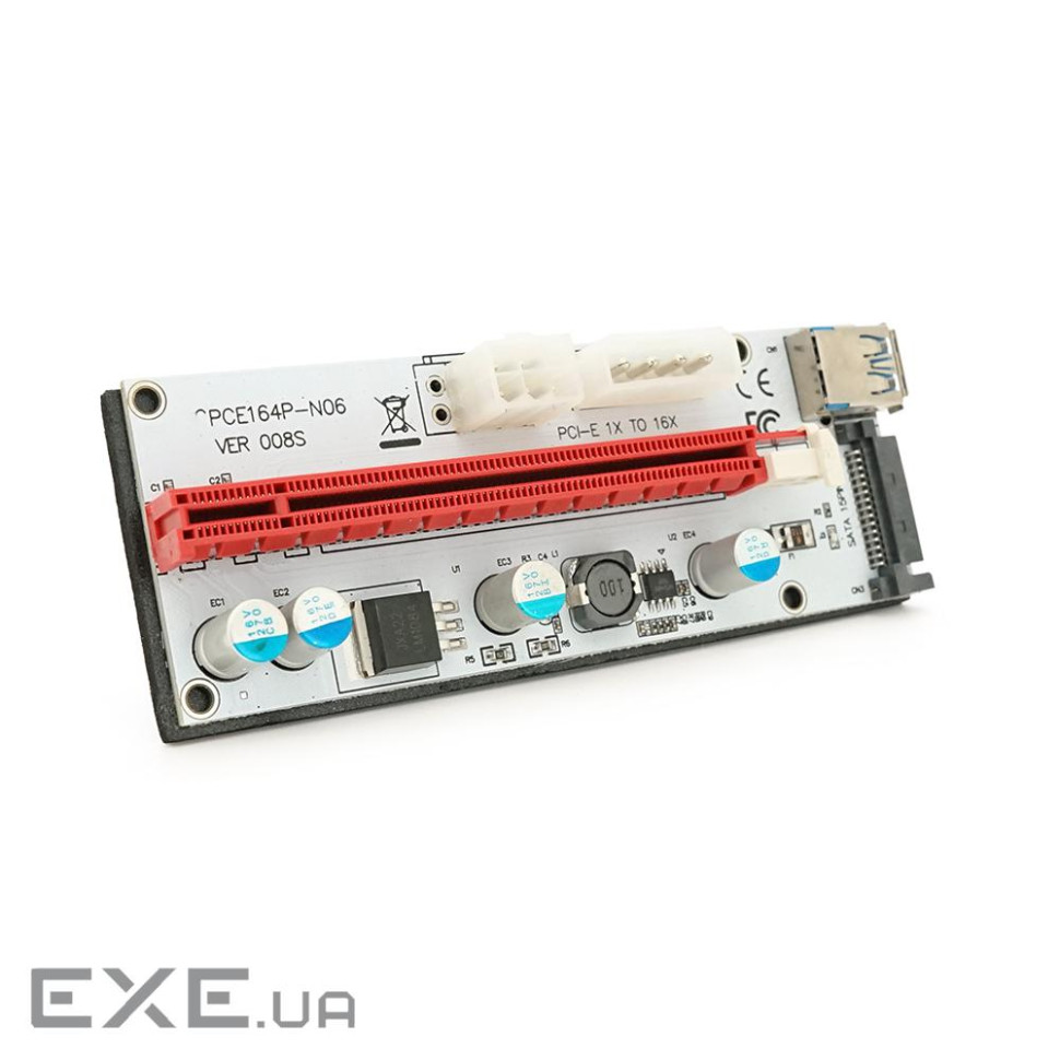 Плата PCE164P-N09 (V008S-Plus) Riser PCI-EX, x1=>x16, USB 3.0, DC12V(Molex& (PCE164P-N06)