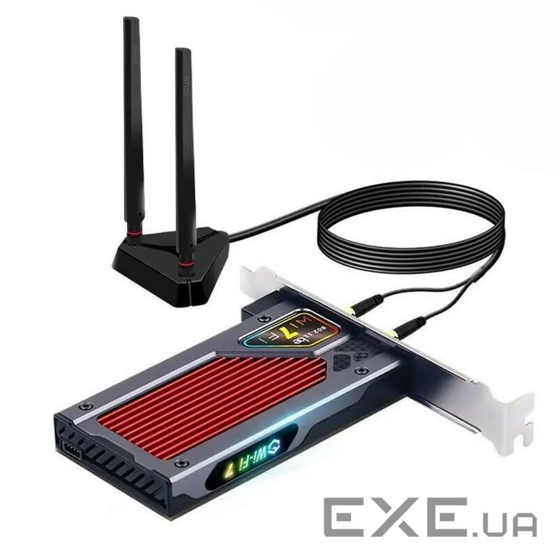 Мережева карта PCI-E x1, Fenvi FV-BE8800RGB, WiFi 7 (до 8800 Mbps), Bluetooth 5.4, Intel BE200, RGB