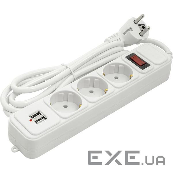 Мережевий фільтр живлення PowerPlant 1.8 м, 3 розетки , USB ( PPSA10M18S3U )