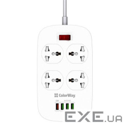 Мережевий фільтр живлення ColorWay 4 розетки/ 4USB White 1.8м (1QC3.0 + 3 AUTO ID) (CW-CHU44QW)