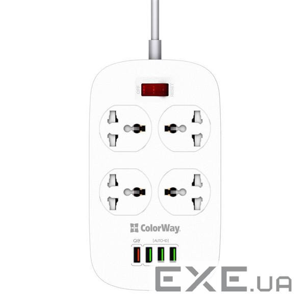 Мережевий фільтр живлення ColorWay 4 розетки/ 4USB White 1.8м (1QC3.0 + 3 AUTO ID) (CW-CHU44QW)