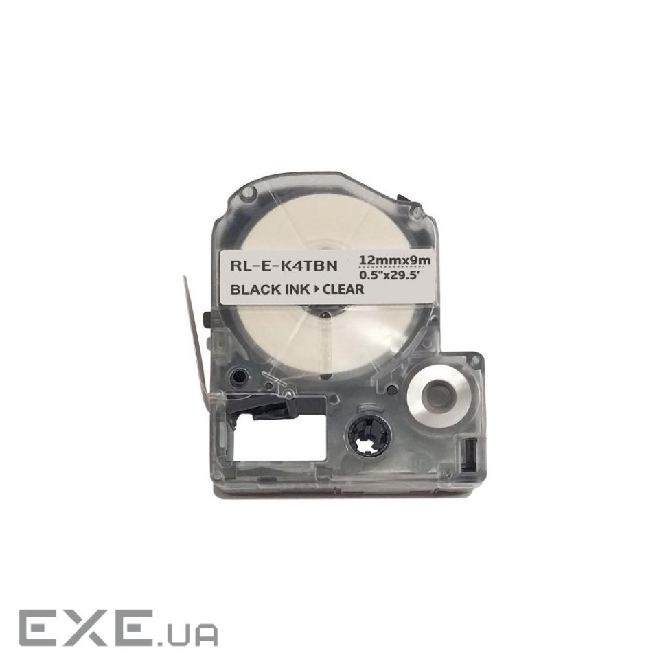 Стрічка для принтера етикеток UKRMARK RL-E-K4TBN-BK/CL, аналог LK4TBN. 12 мм х 9 м (CELK4TBN)