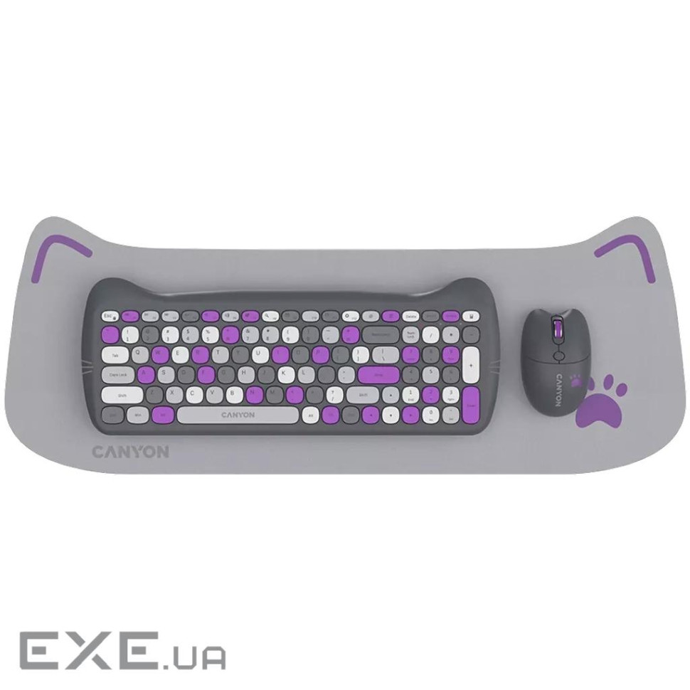 CANYON HSET-W6 EN Keyboard+Mouse Kitty Edition AAA+АА Wireless Violet (CNS-HSETW6VT)