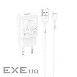 Набір СЗУ 110-240V HOCO C96A+ кабель Lighting, 1xUSB, 2.1A, кабель 1м, White, Blister (C96A / LW) , White, Blister (C96A