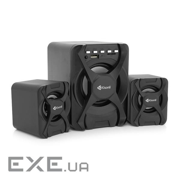 Колонки Kisonli U-2500BT, 5W+2x3W, USB / TF / BT / FM / AUX, із сабвуфером, DC: 5V, Black, BOX, Q30 , DC: 5V, Black, BOX