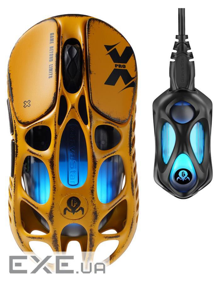 Миша GravaStar Mercury X Pro, 8K, BT/WL/USB-A, RGB, Battle-Worn Yellow (GS X PRO YLW)
