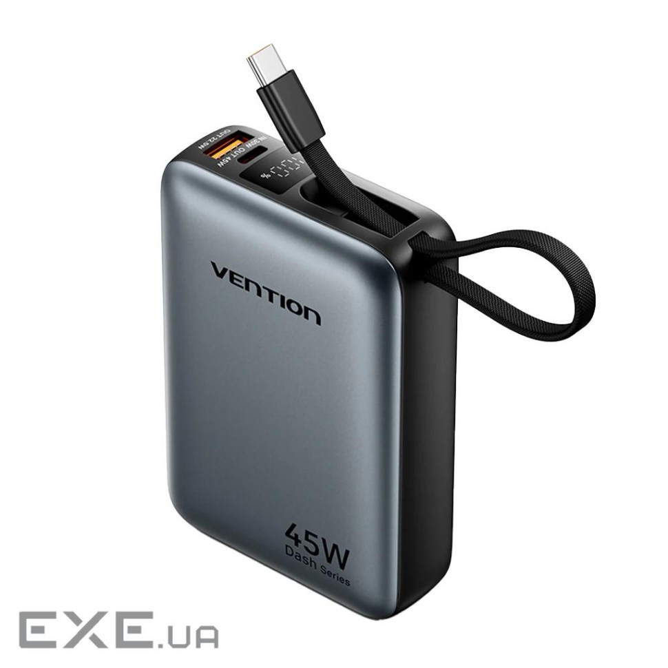 Батарея універсальна Vention 20000 mAh 45W Mini with Built-in USB-C Cable Gray (FHGH0)