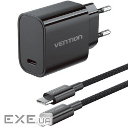 Зарядний пристрій 1xUSB-C 30W + USB-C cable М-М Black Vention (G18B0-EU)