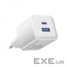 Зарядний пристрій Vention 1xUSB-C PD30W + 1xUSB QC3.0 30W GaN white (FEQW0-EU)