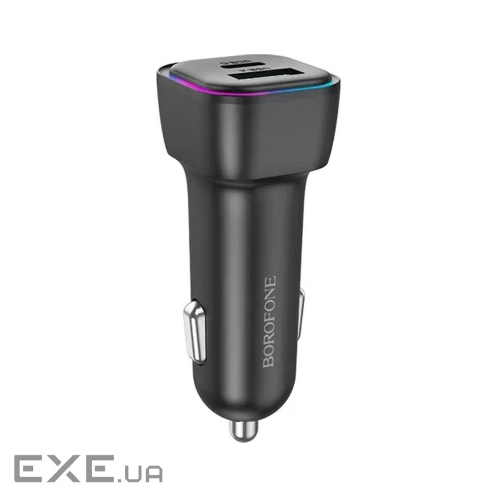 Зарядний пристрій BOROFONE 1xUSB-C PD30W + 1xUSB QC3.0 car adapter black (6941991110818)