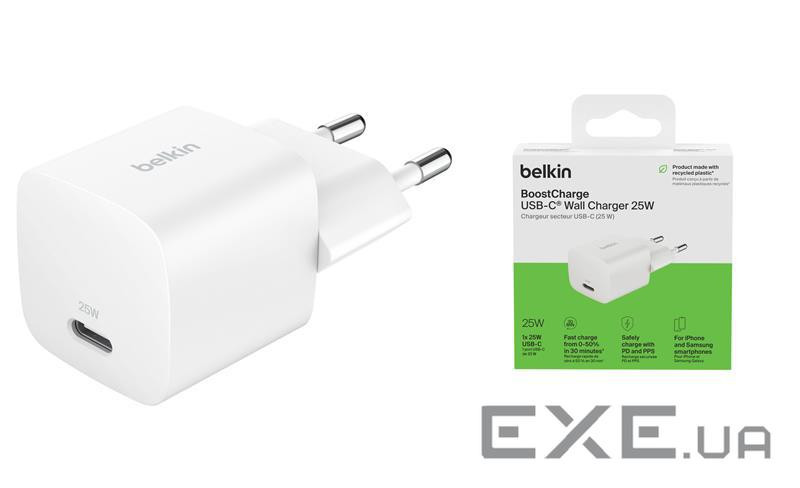 Зарядний пристрій мережевий Belkin 25Вт USB-С PD PPS, білий (WCA012KQWH)