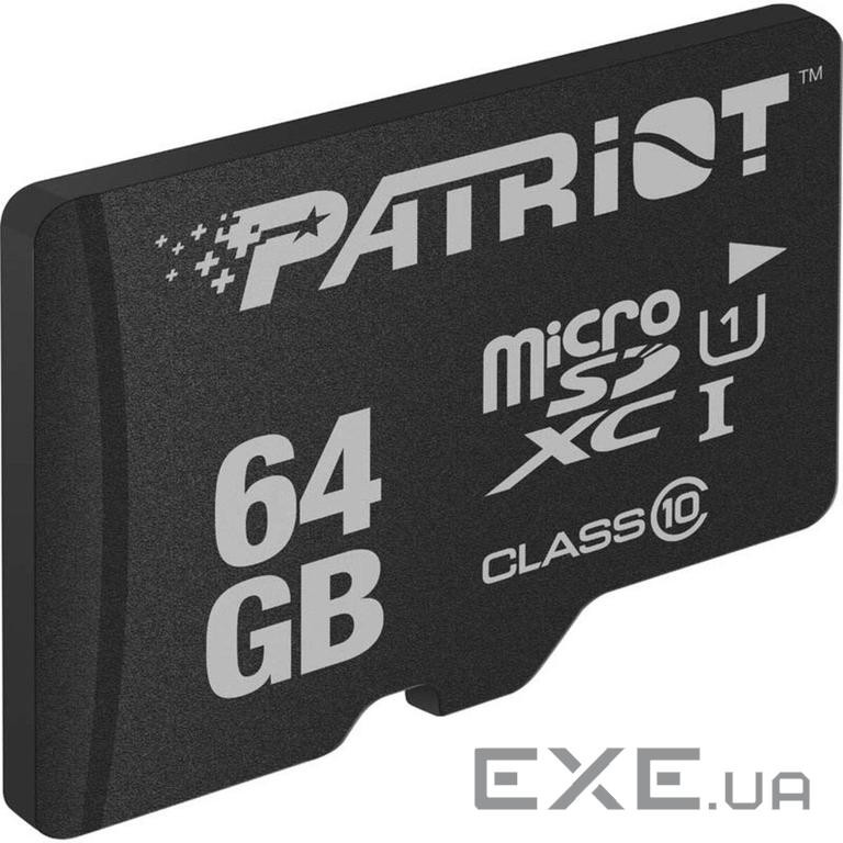 Карта пам'яті microSDXC, 64Gb, Class10 UHS-1 А1, Patriot LX Series, без адаптера (PSF64GMDC10)