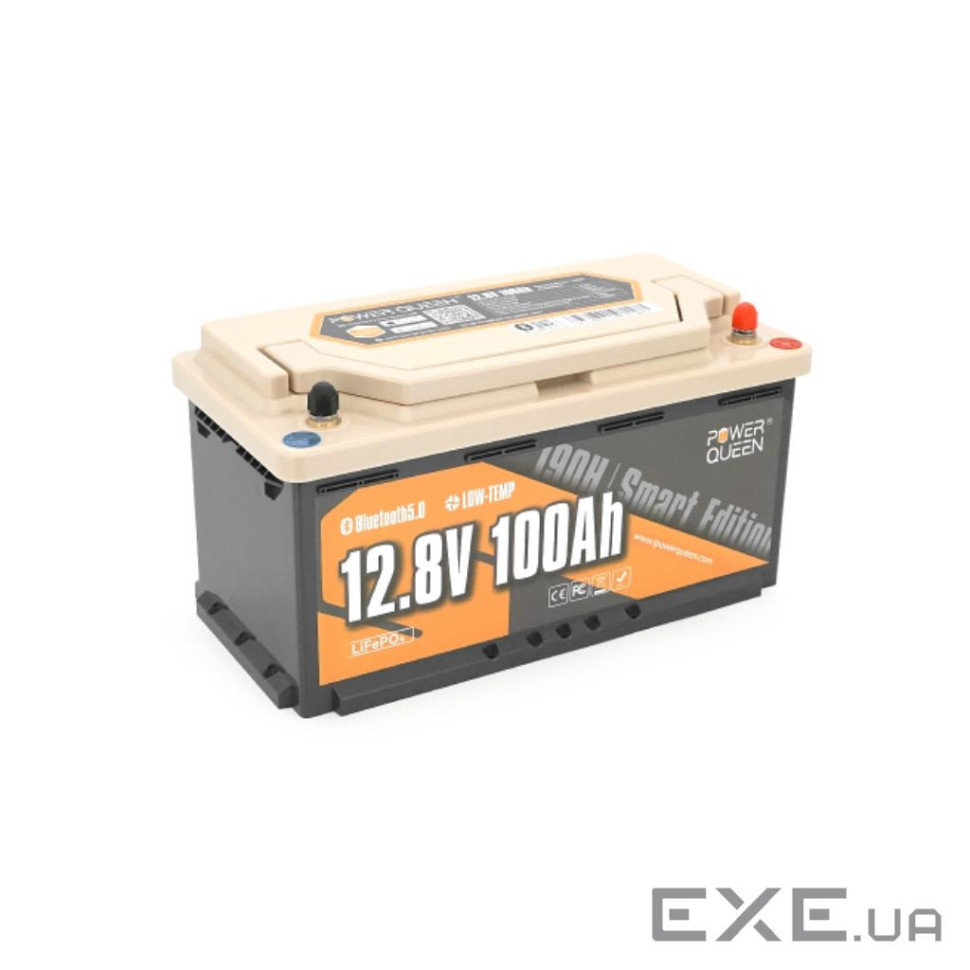 Акумуляторна батарея LiFePO4 Power Queen RV190 12.8V 100Ah H190, 1280Wh, (P12V100-RV190-BT-4-AC150)