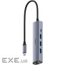 Хаб USB 3.0 Type-C -> 3хUSB-A, 1хUSB-C (5 Гбіт/с), 1xGigabit Ethernet port, алюмінієвий корп (UH605)