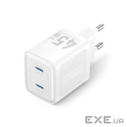 Зарядний пристрій Vention 2xUSB-C PD45W GaN transparent white (FCFW0-EU)