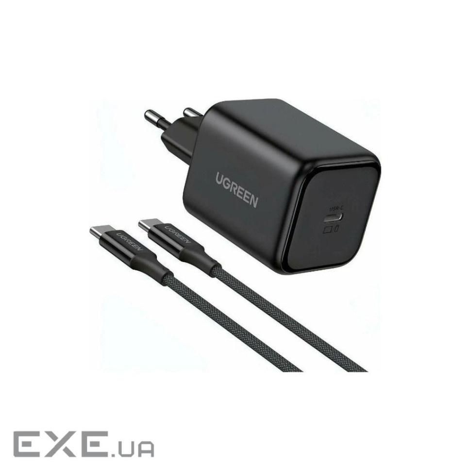 Зарядний пристрій Ugreen USB-C GaN 45W + cable USB-C to USB-C X524 black (65054)