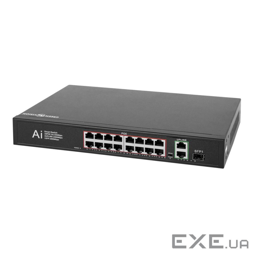 Комутатор GREEN VISION GV-010-D-16+2 PG+1 SFP (11693)