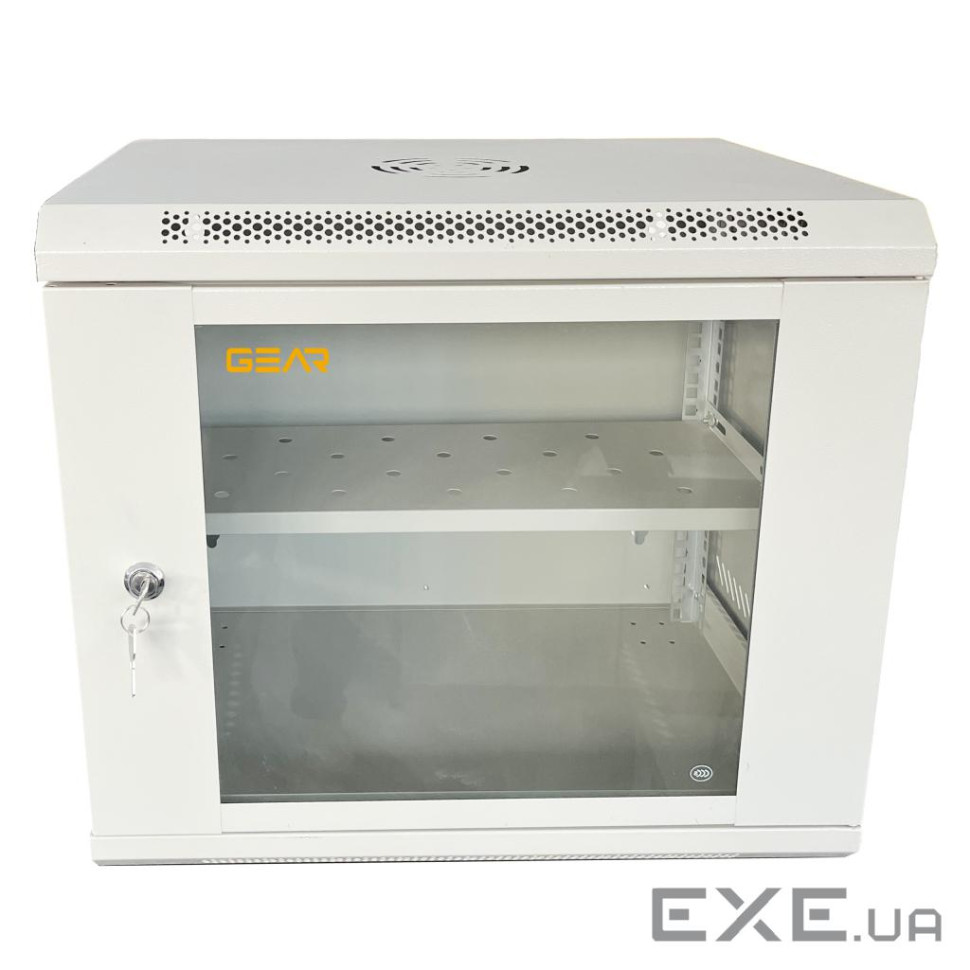 Шафа настінна GEAR 9U 19" 600x600x450 мм, + полка 19", grey (GWMSN-9U-600-600G)