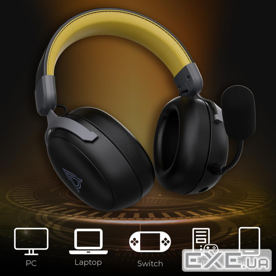 Бездротова ігрова гарнітура Ajazz AHM08 MAX Black Gray Yellow (AHM08-MAX-BGY)