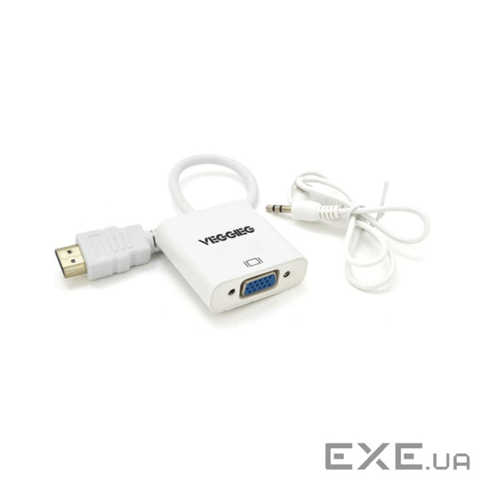 Перехідник HDMI M to VGA F + Audio 0.25m white VEGGIEG (YT-C-H-V2W)