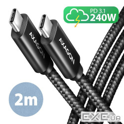 Кабель AXAGON BUCM2-CM20AB USB-C <-> USB-C 2.0, 2m, PD 240W 5A, Black