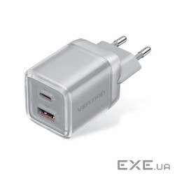 Зарядний пристрій Vention 1xUSB-C PD70W + 1xUSB QC3.0 22.5W GaN transparent gray (FCGH0-EU)