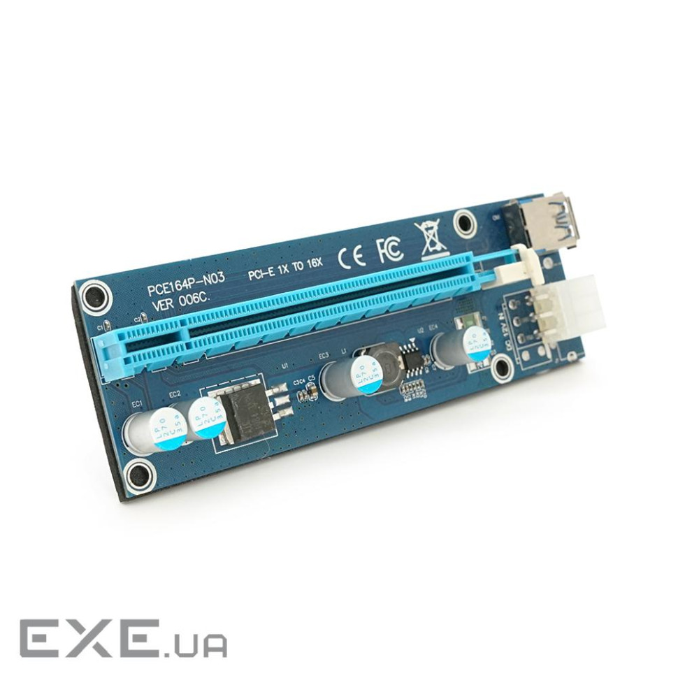 Плата PCE164P-N03 (VER006C) Riser PCI-EX, x1=>x16, USB 3.0, DC12V(PCI-E / 6pin), конденсатори