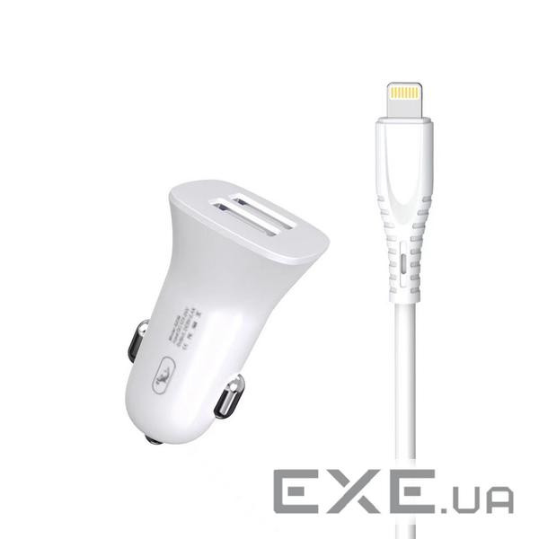 Автомобільний зарядний пристрій SkyDolphin SZ09L (2USB, 3.4A) White (AZP-000108) + кабель Lightnin