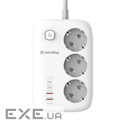 Мережевий фільтр COLORWAY CW-CHE34PDW White, 3 розетки, 2xUSB-C, 2xUSB, 2м