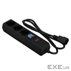 Подовжувач мережевий 2E 3xТип F, 1xC14, 3x1мм кв, 10A, 1м, чорний (2E-U03C14M1BK)