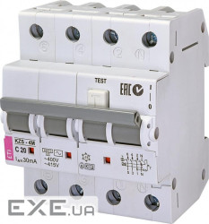 Диференційний автоматичний вимикач ETI KZS-4M 3p+N C 20/0,03 тип AC (6kA) (2174025)