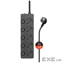 Мережевий фільтр живлення ColorWay CW-PSEA55SBK 5 розеток5м