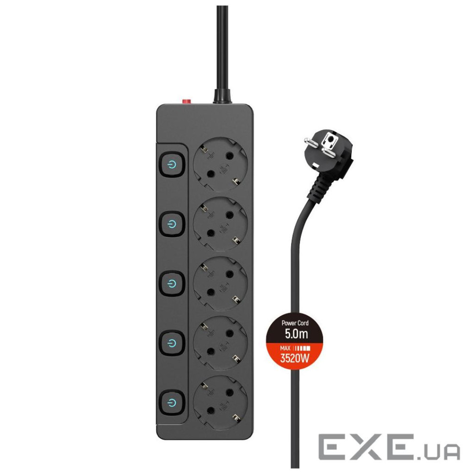Мережевий фільтр живлення ColorWay CW-PSEA55SBK 5 розеток5м