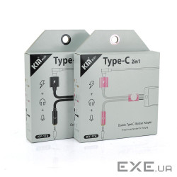 Перехідник 2 в 1 KY-174 Type-C(M) =>Type-C(F) + Jack 3.5mm(F), 5см, Black, Box (KY-174 Black)