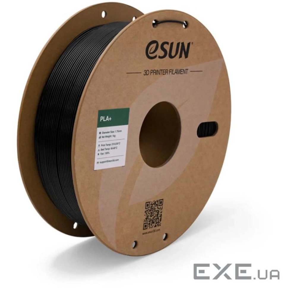 Пластик для 3D-принтера eSUN PLA+ P1.75мм, 1кг, black (PLA+P175B1)