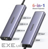 Концентратор Ugreen USB-C 6-in-1 3xUSB 3.0 + HDMI 4K@30Hz + RJ45 1000Mbps + PD silver (1 (UGR-15598)