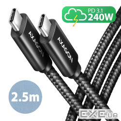 Кабель AXAGON BUCM2-CM25AB USB-C <-> USB-C 2.0, 2.5m, PD 240W 5A, Black
