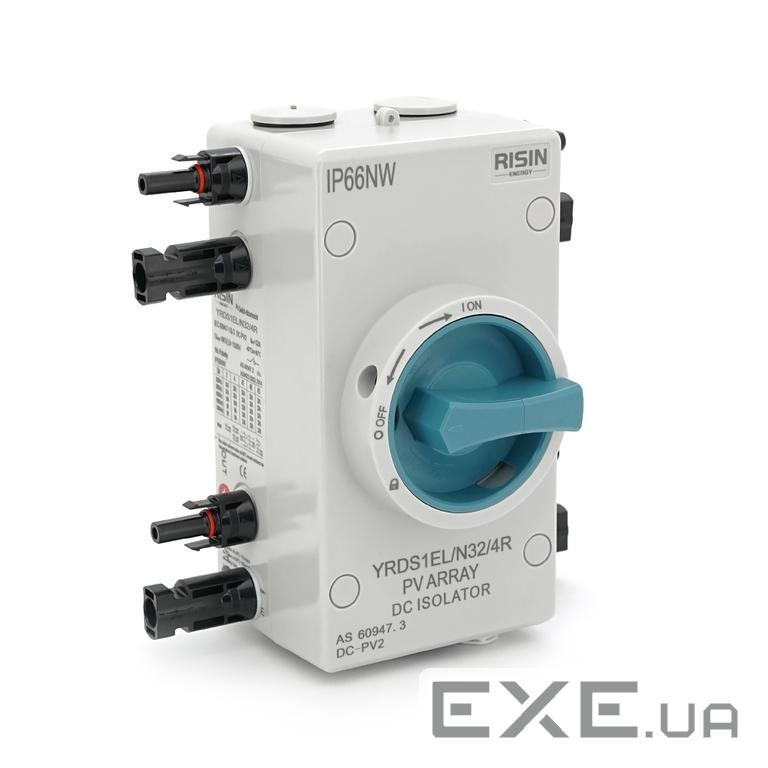 Ручний вимикач Risin, 1000V, 32A, 2St, IP66, вхід ліво-право, Grey (YT-Risin / 32A / 4P / LR) , Grey (YT-Risin / 32A / 4