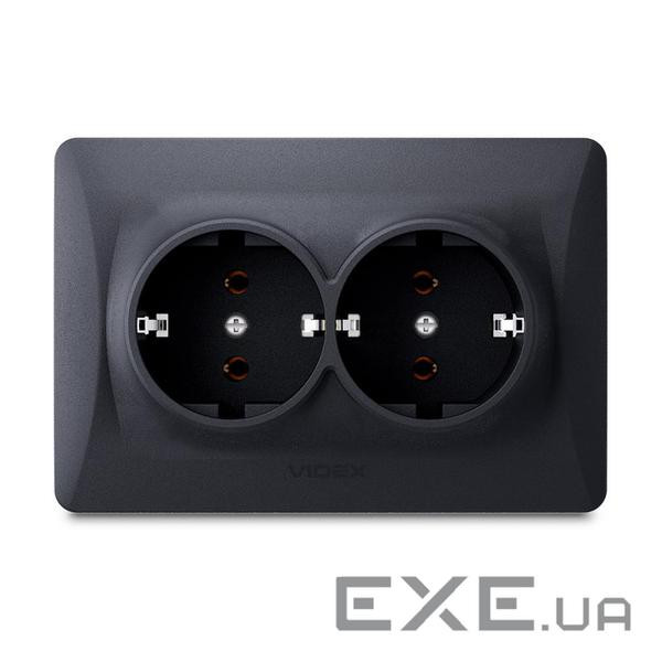 Розетка Videx BINERA 2ая с заземлением черн (VF-BNSK2G-BG)