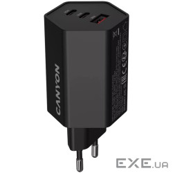 Зарядний пристрій Canyon HEXAGON 65 GaN 65W 2xPD 1xQC EU Black (CND-CHAHEX65B)