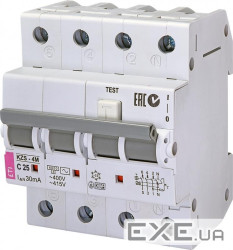 Диференційний автоматичний вимикач ETI KZS-4M 3p+N C 25/0,03 тип AC (6kA) (2174026)