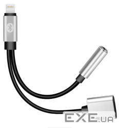 Перехідник 2 в 1 Y026 Lighting(M) =>Lighting(F) + Jack 3.5mm(F), 5см, Black / Silv (DPN-Y026) , Black / Silv (DPN-Y026)