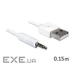 Кабель аудіо USB для iPod Shuffle Jack 3.5mm M 4 pin -> USB AM, 0,15 м білий (S0483)