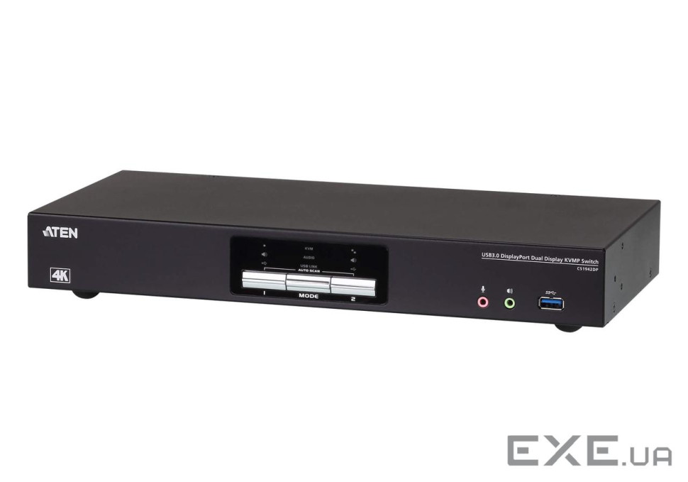 2-портовий USB 3.0 Dual View 4K DisplayPort KVMP -коммутатор, кабелі в комплекті (CS1942DP-AT-G)