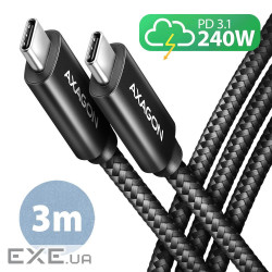 Кабель AXAGON BUCM2-CM30AB USB-C <-> USB-C 2.0, 3m, PD 240W 5A, Black