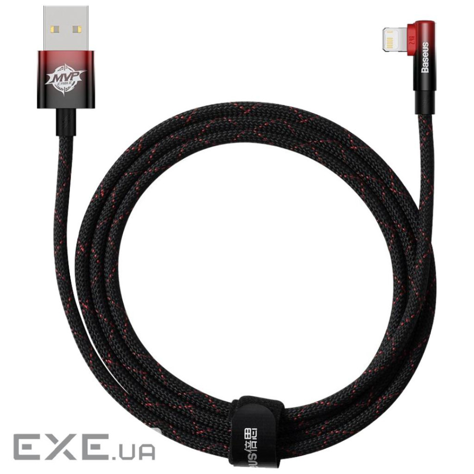 Дата кабель USB 2.0 AM to Lightning 2.0m 2.4A 90 corner black/red Baseus (CAVP000120)